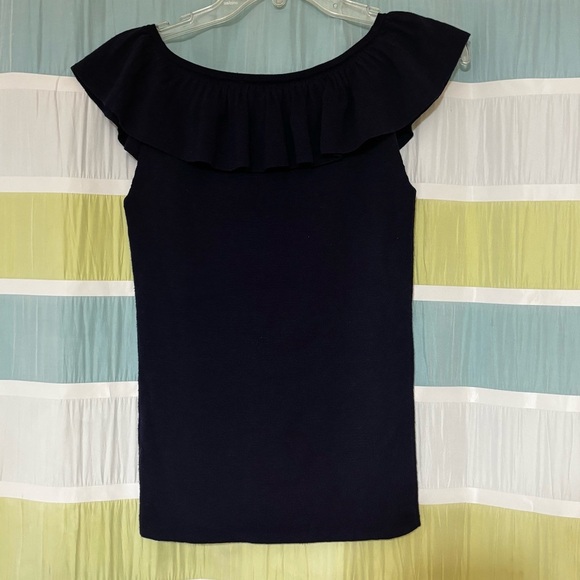 Elie Tahari Wool Ruffle Collar Blouse Sleeveless Egglplant Purple Sz Large - Picture 6 of 7